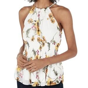 Express halter Top blouse XXS white Floral Sleeveless Peplum fairy
